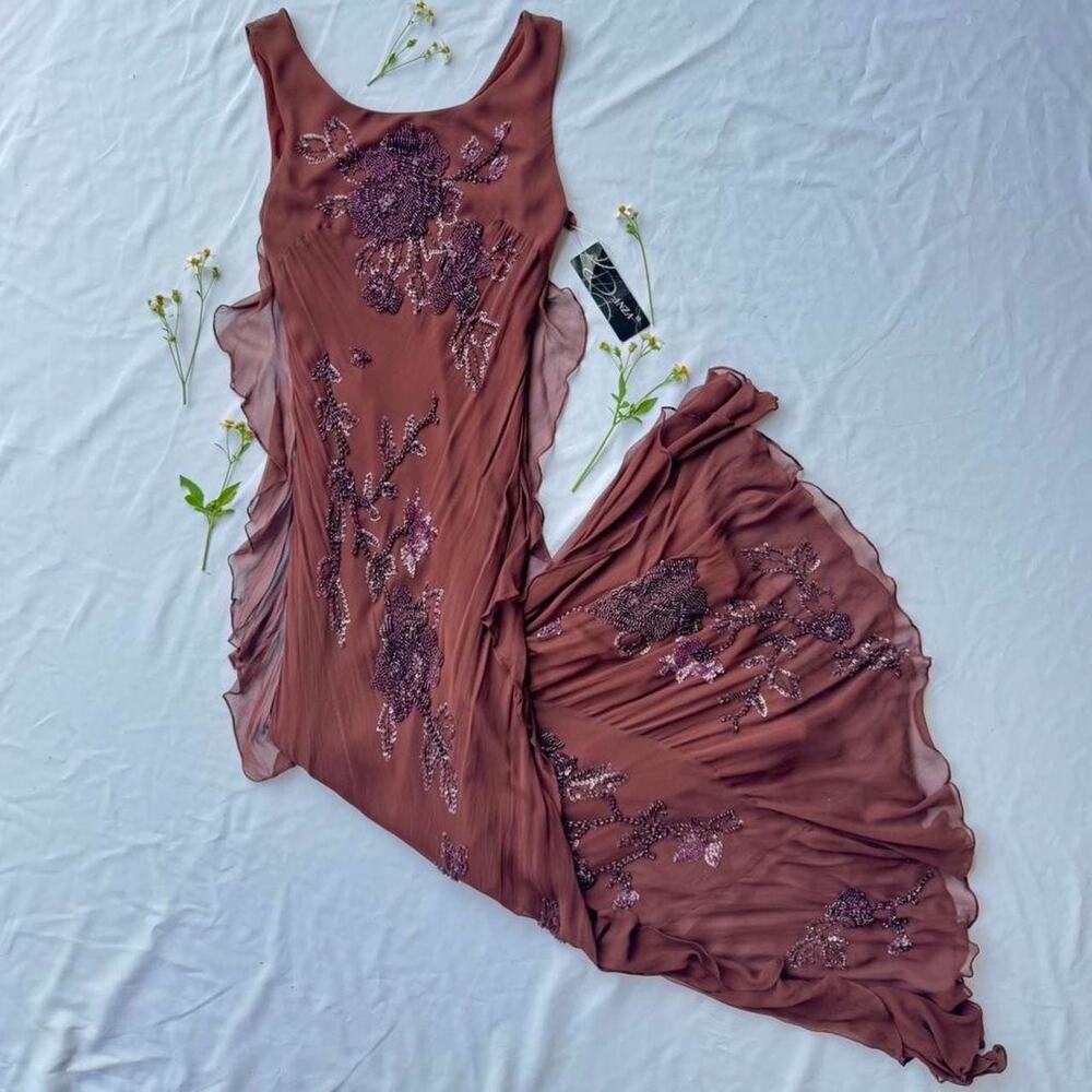 Insane Vintage Deadstock 2000’s Beaded Brown Fairy Maxi Dress